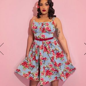 Vixen by Micheline Pitt vintage blue floral Ingenue dress, XL, NWT